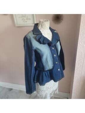 The Pyramid collection peplum denim jean jacket unique fun L